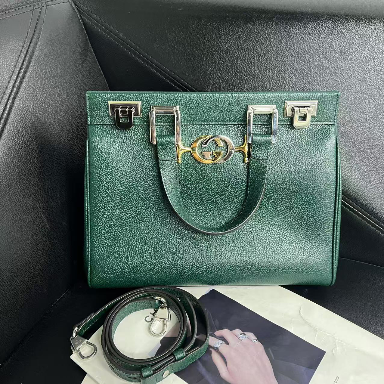 95新 GUCCI/古驰 捐金沉珠/中号zumi单肩包