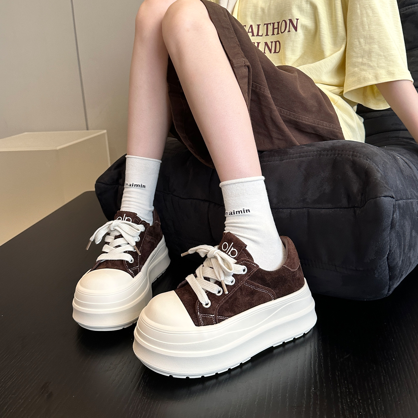 严选牛货~日系甜酷韩版配阔腿裤增高大头厚底鞋女鞋子休闲鞋板鞋