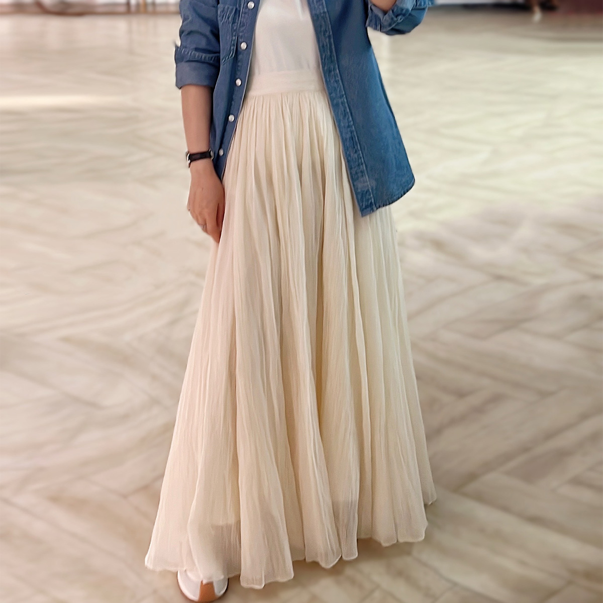 一支探戈丨小个子极简 定纺飘逸微透网纱拉链半身裙2520308