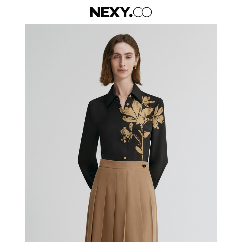 【商场同款】NEXY.CO/奈蔻气质时尚长袖修身丝绸上衣XE00651W0