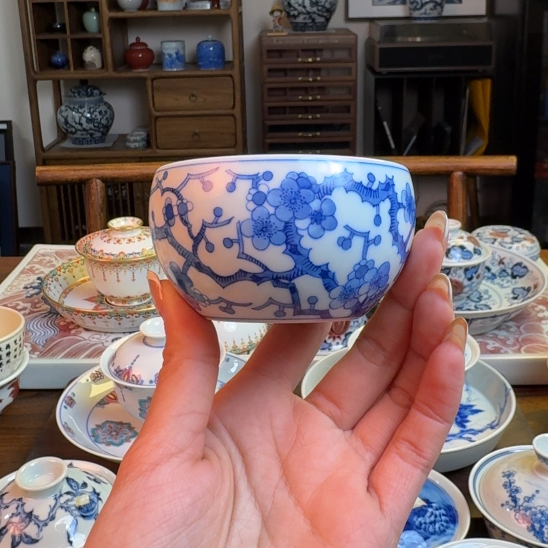 杯柴窑烧制梅花杯纯手绘