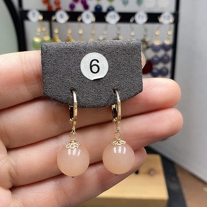 和田玉银S925镀金镶嵌耳饰12mm