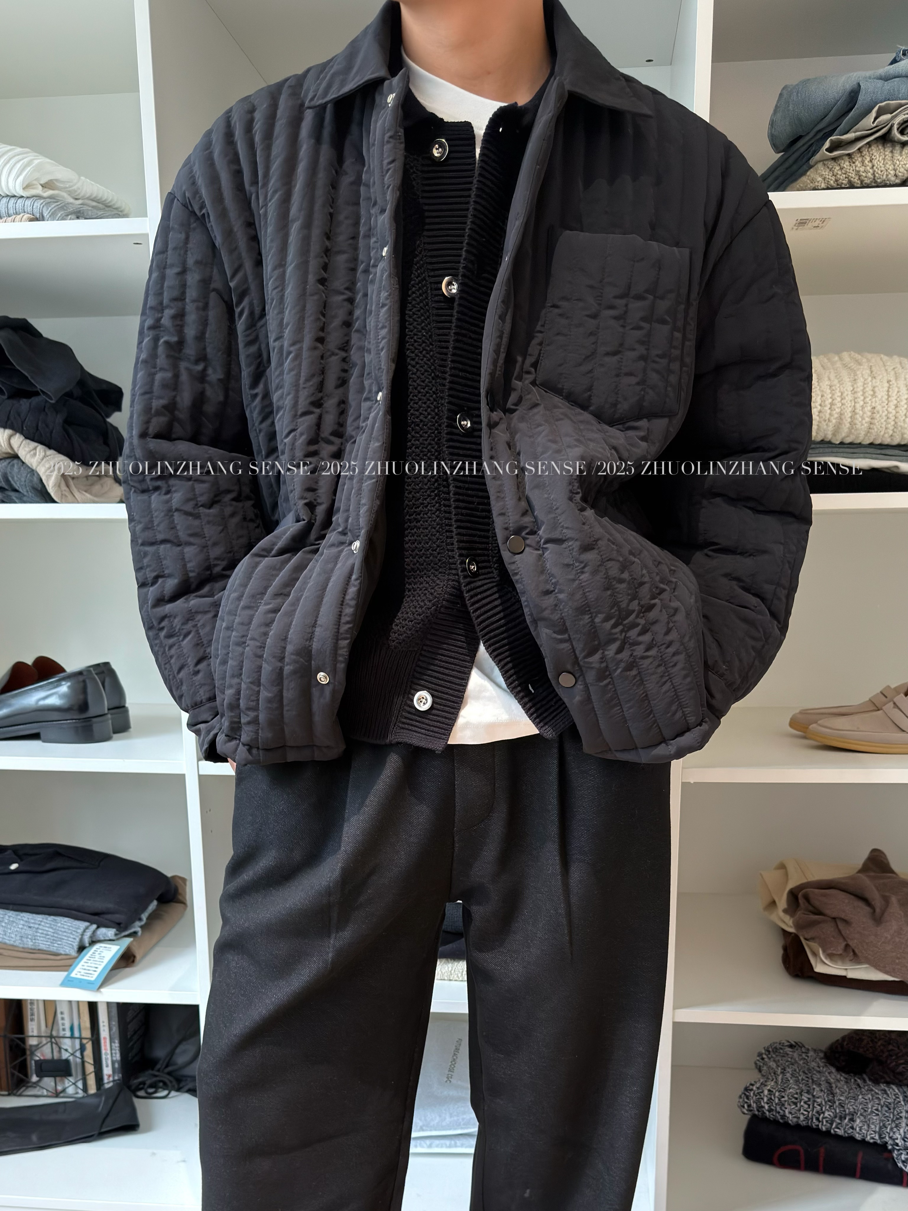 ZHUOLINZHANG / 「Rha1*老钱条纹格三防棉服」保暖百搭翻领夹棉外套