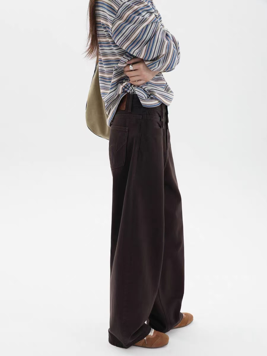 SU【532-1】代85 愫胜  冬加绒森调高腰显瘦无弹咖色弯刀裤