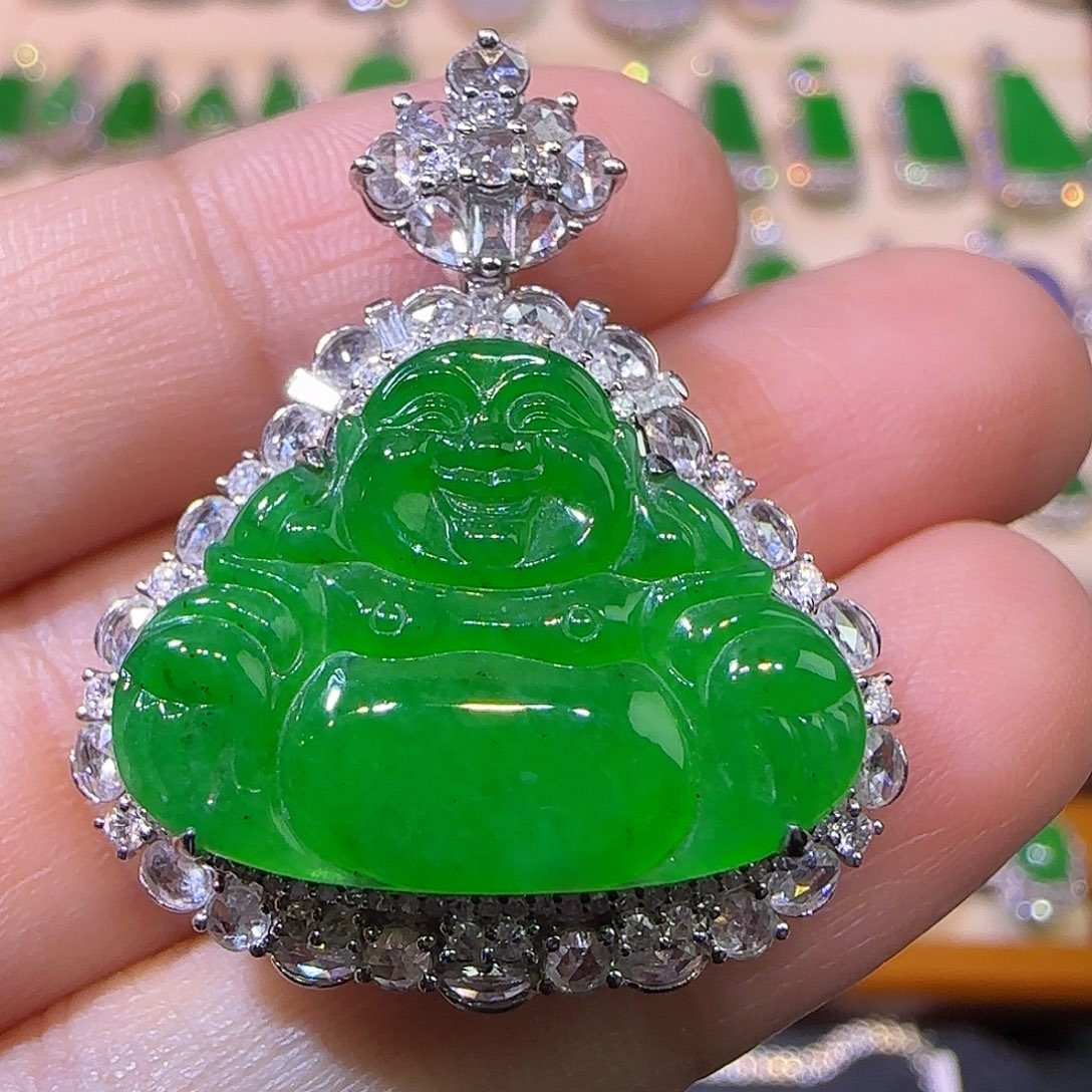 翡翠18K金镶嵌吊坠(不含链)