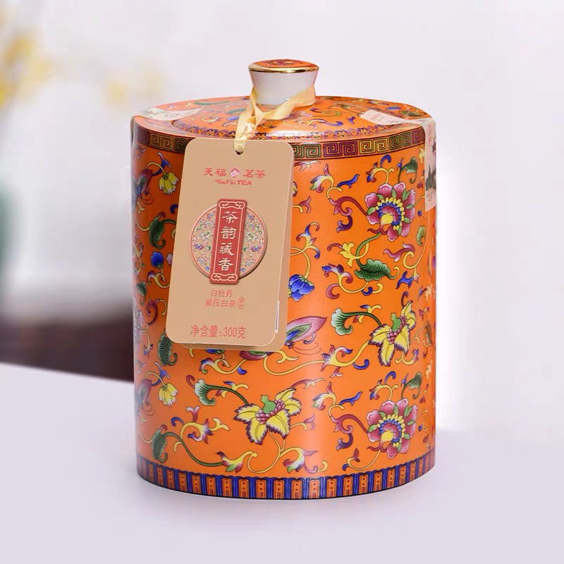（拍一发二）天福茗茶 茶韵藏香白牡丹珐琅彩绘瓶掰块白茶300g