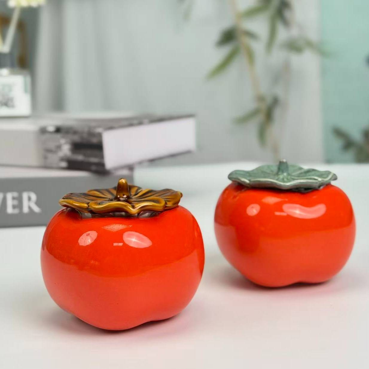 柿子茶叶罐【咖盖 绿盖】两个 C0046