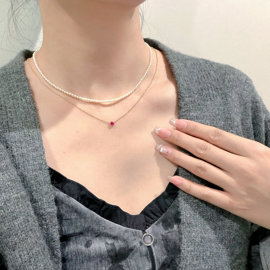 坠链均925银合成锆石 极细爆闪珠珠迷你小气泡项链简约百搭