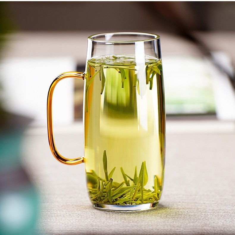 玻璃杯加厚耐热绿茶杯喝茶专用泡茶杯家用带把手办公室简约茶水杯