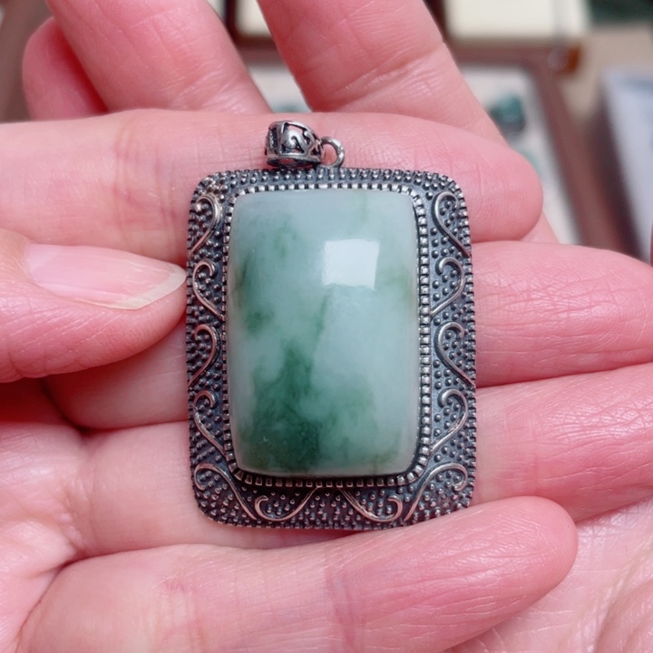 透闪石-蛇纹石玉银S925镶嵌颈饰