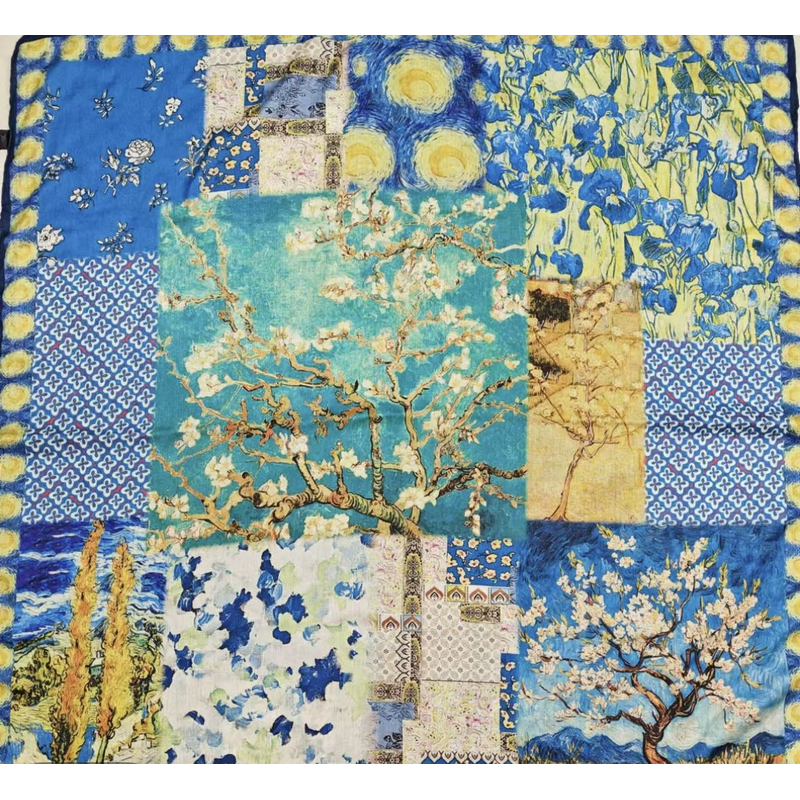 【梵高星空蓝色】85*85棉麻双面围巾方巾春秋冬款P661