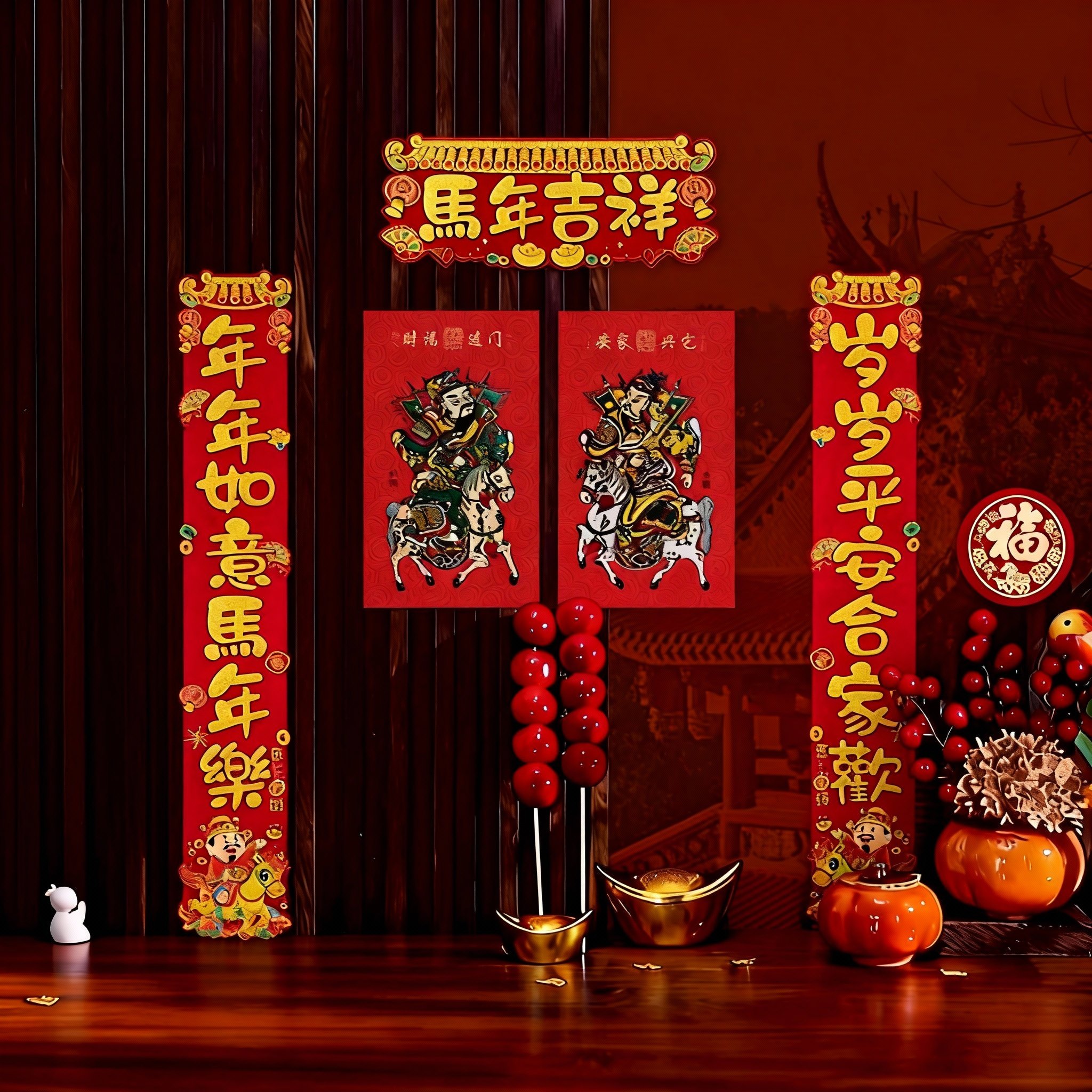 过年用全背胶绒布对联贴新春门联带福字