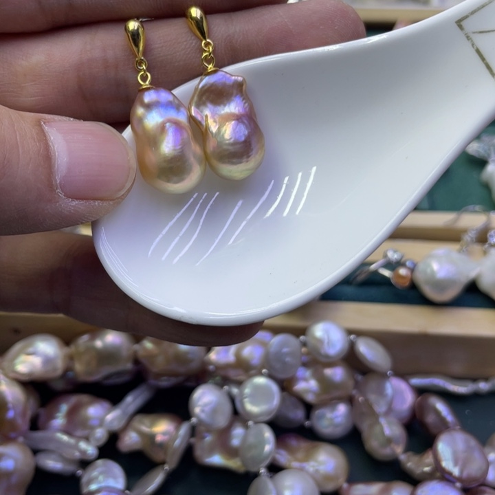 淡水珍珠耳饰银S925镶嵌小**满