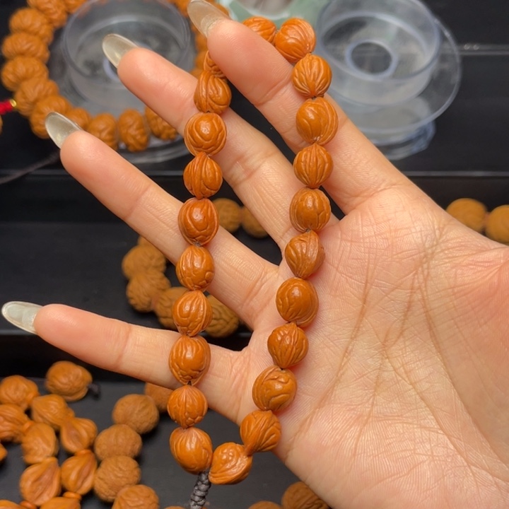 桃核手串1.1尺寸无修玉龙脊手串（17号链接）