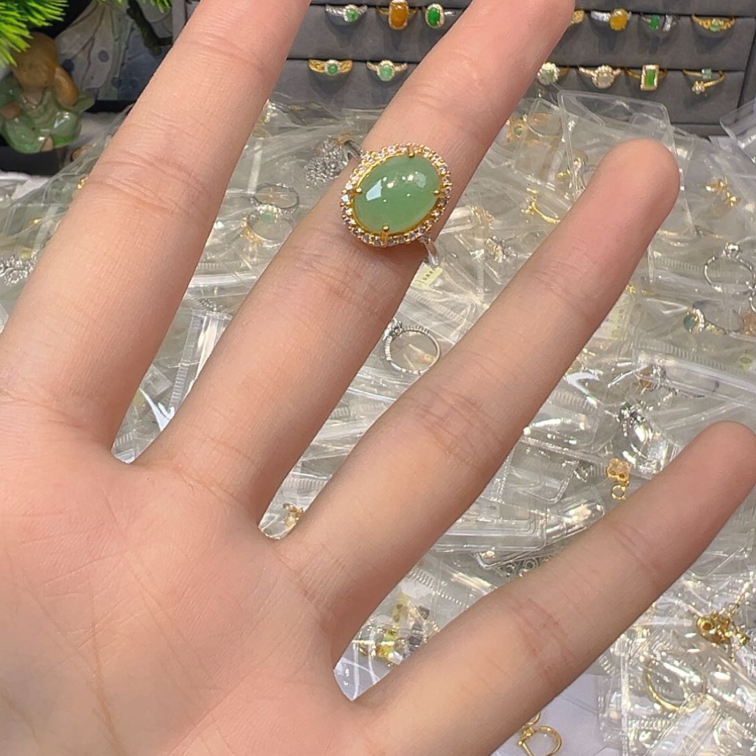 翡翠戒指银S925镶嵌翡翠