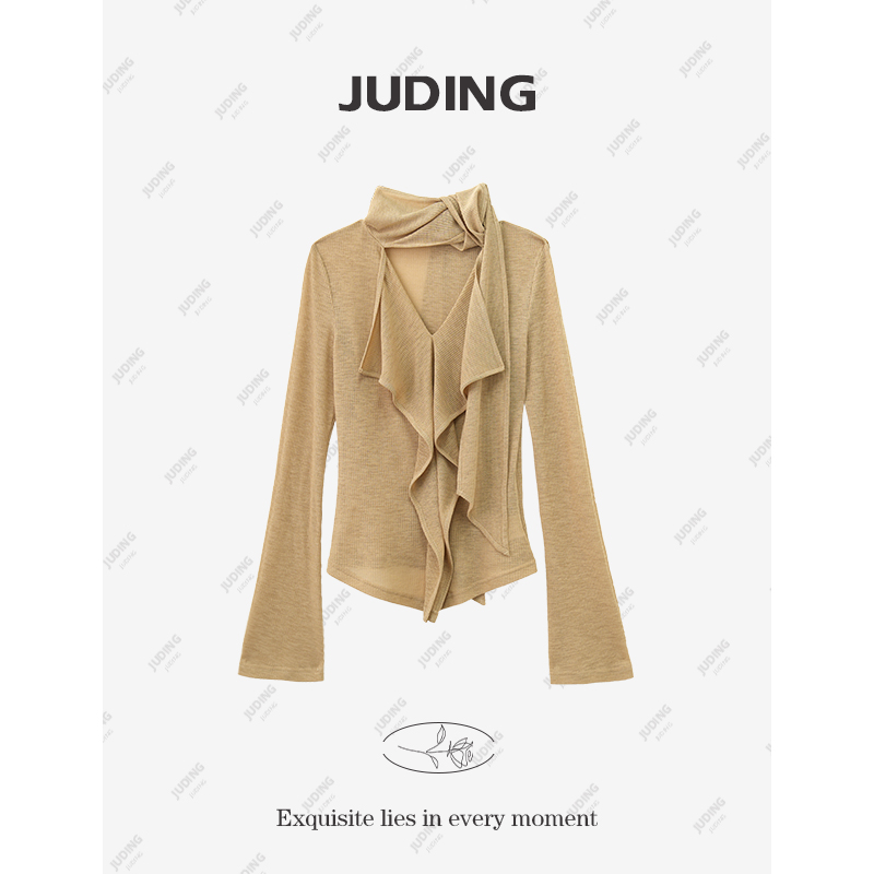 【心动赴约】设计感飘带V领针织衫女2025春季新款简约百搭上衣9970