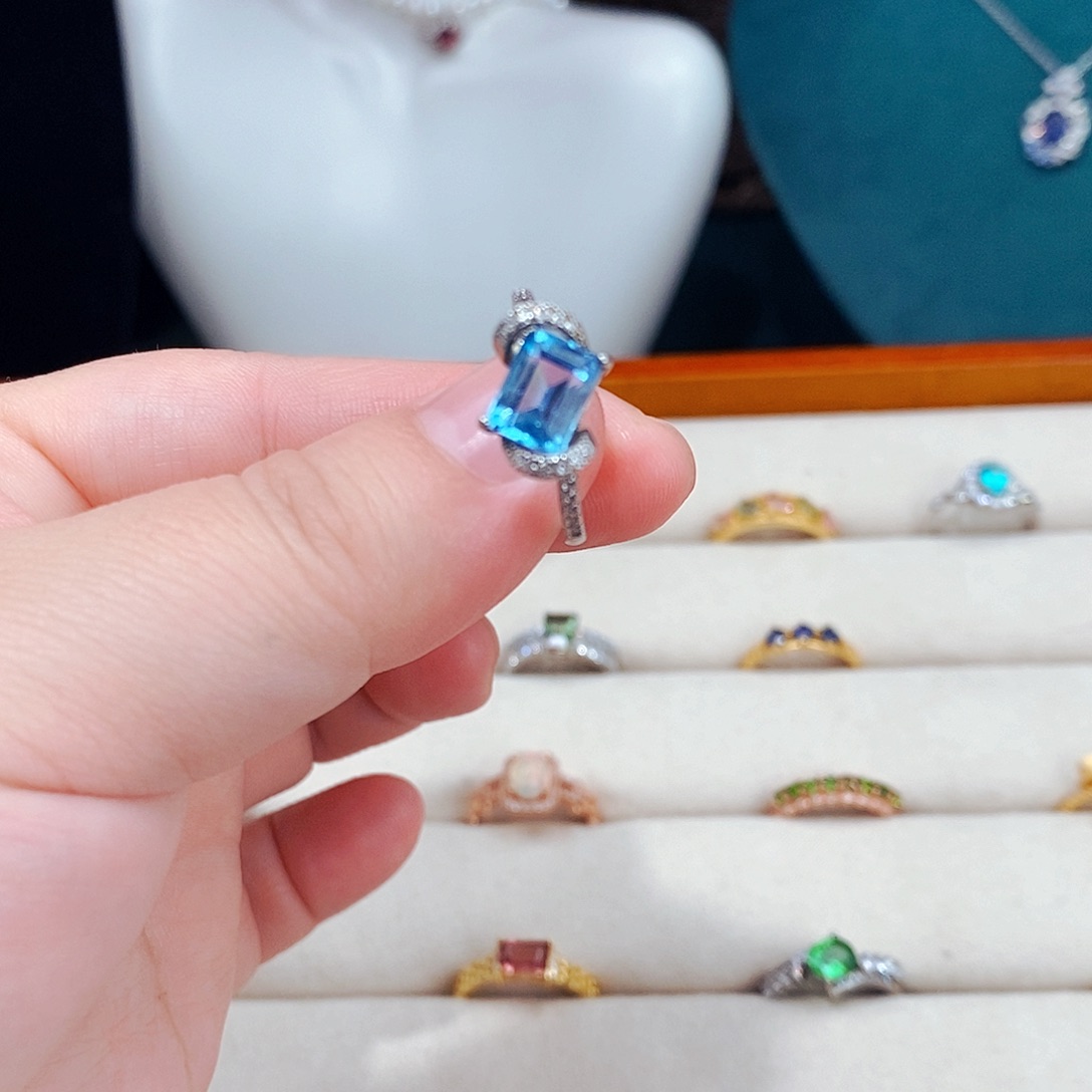 托帕石戒指银S925镶嵌