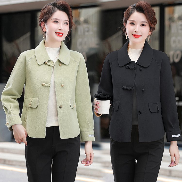 2025新款双面呢羊毛大衣女短款小个子中老年大码妈妈装毛呢外套