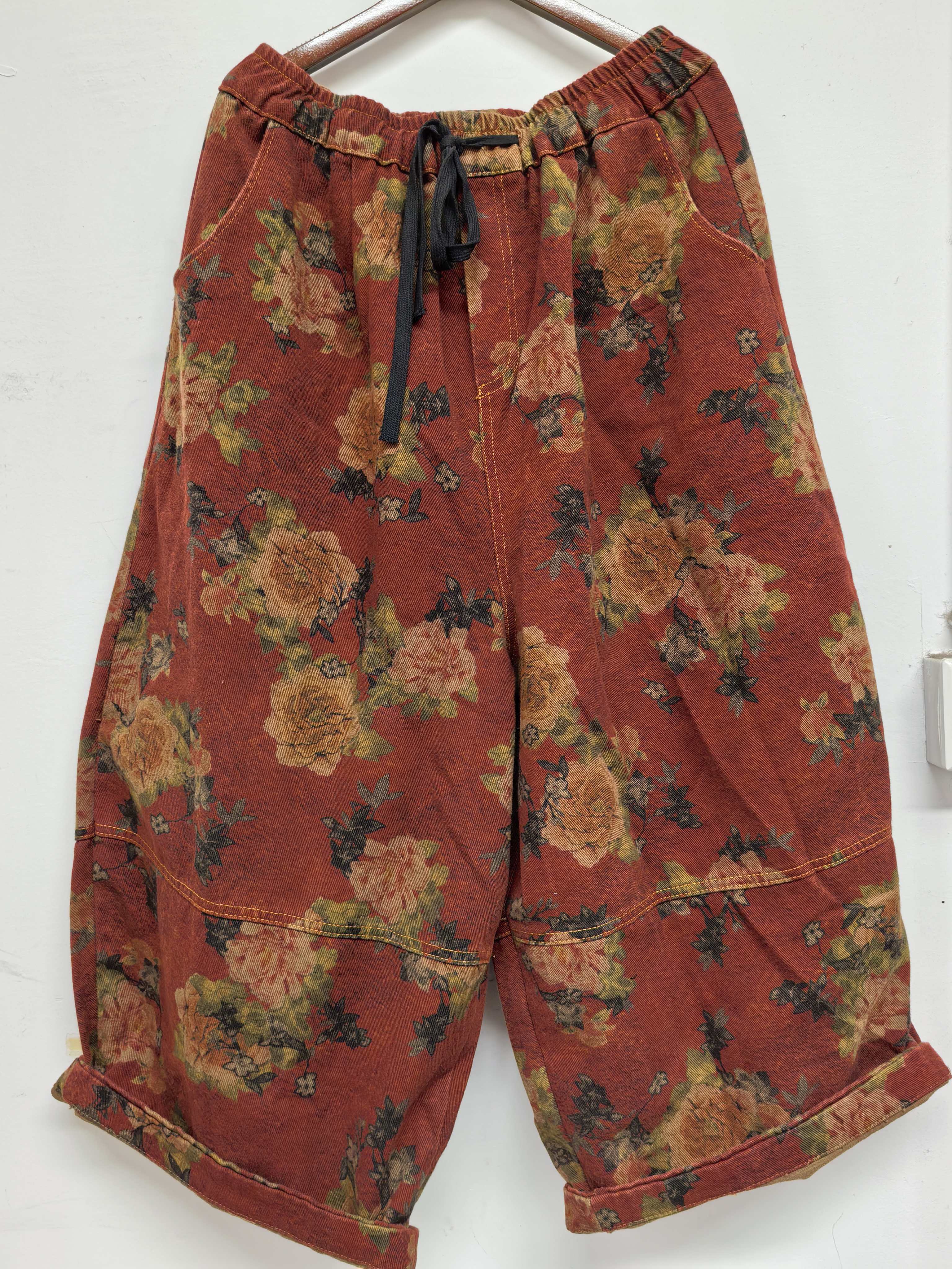 新款休闲复古印花宽松百搭做旧直筒裤（裤长88臀围148）