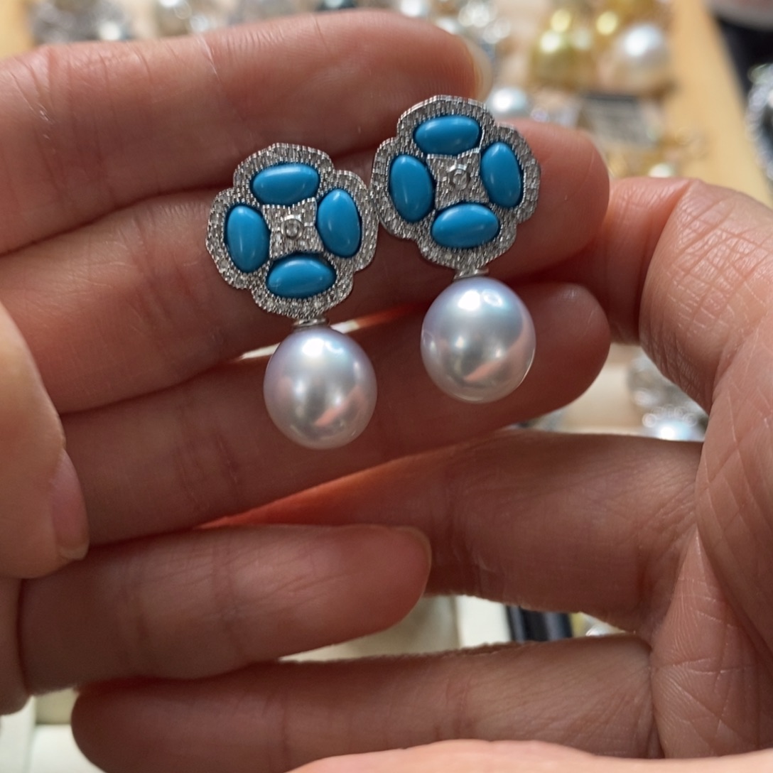 海水珍珠耳饰银S925镶嵌