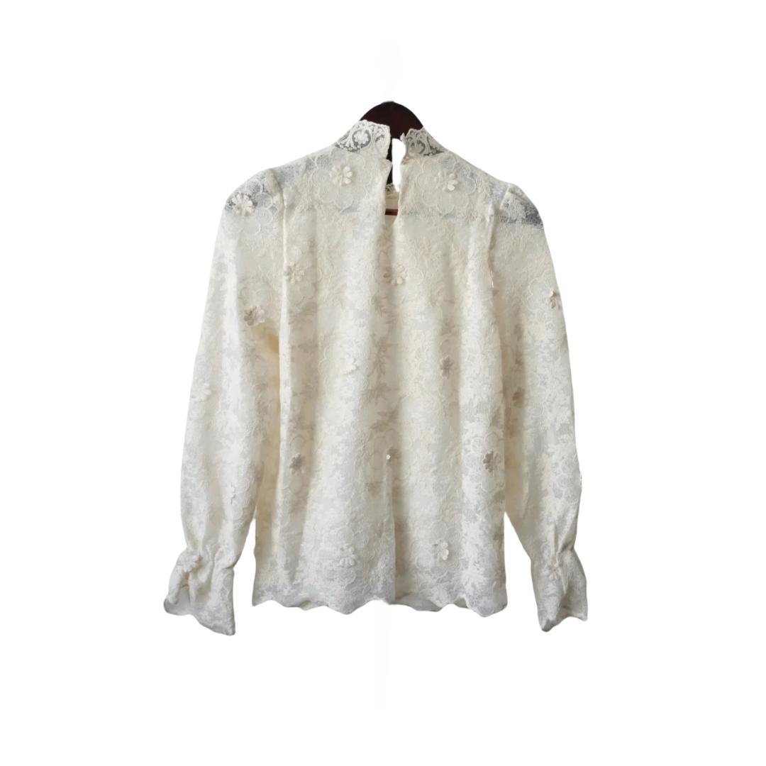 法式蕾丝刺绣上衣衬衫春夏内搭优雅复古长袖提花小衫气质衬衣白色