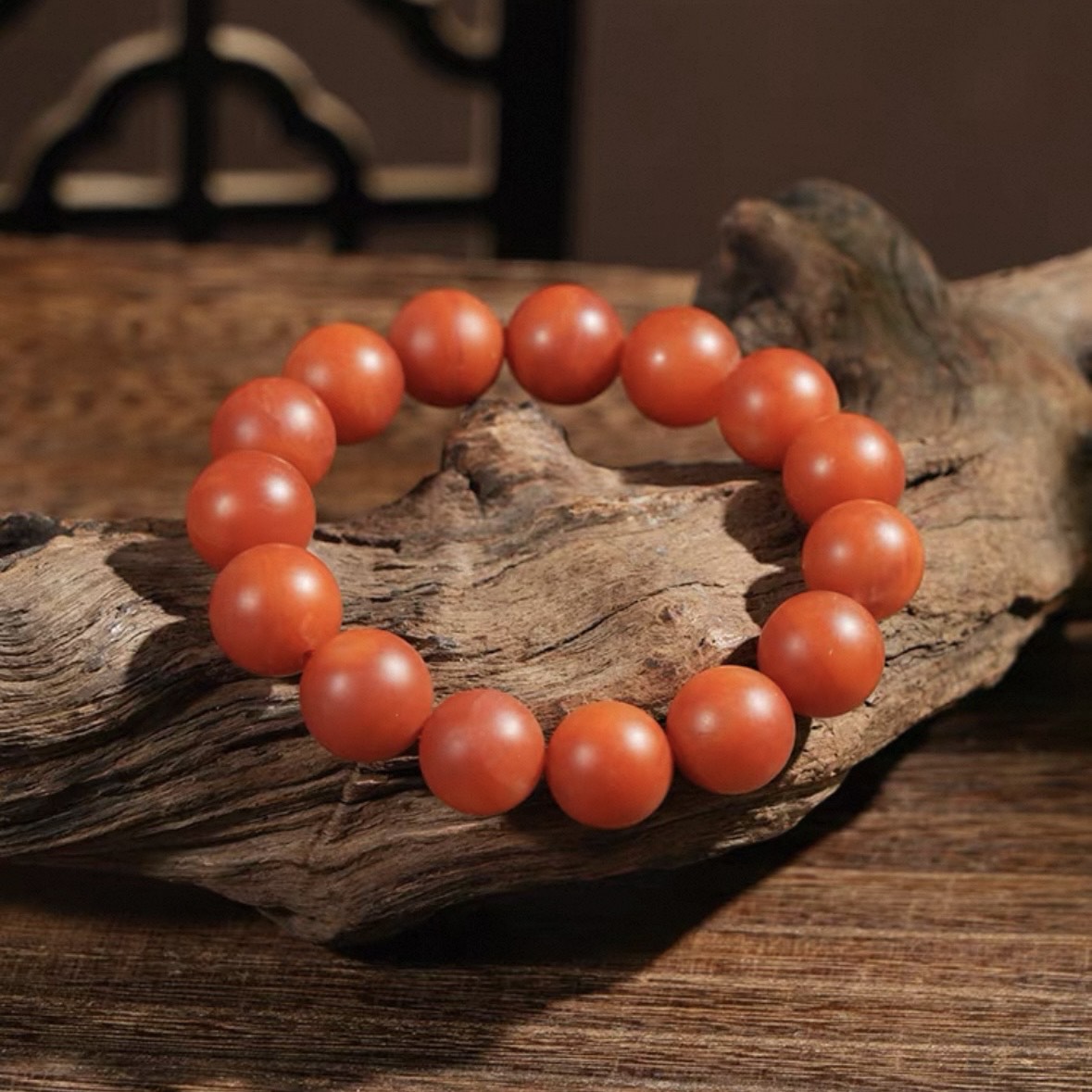 QINGCHENGSHAN/青城山素圈保山南红14mm男女款手串柿子红手串手链