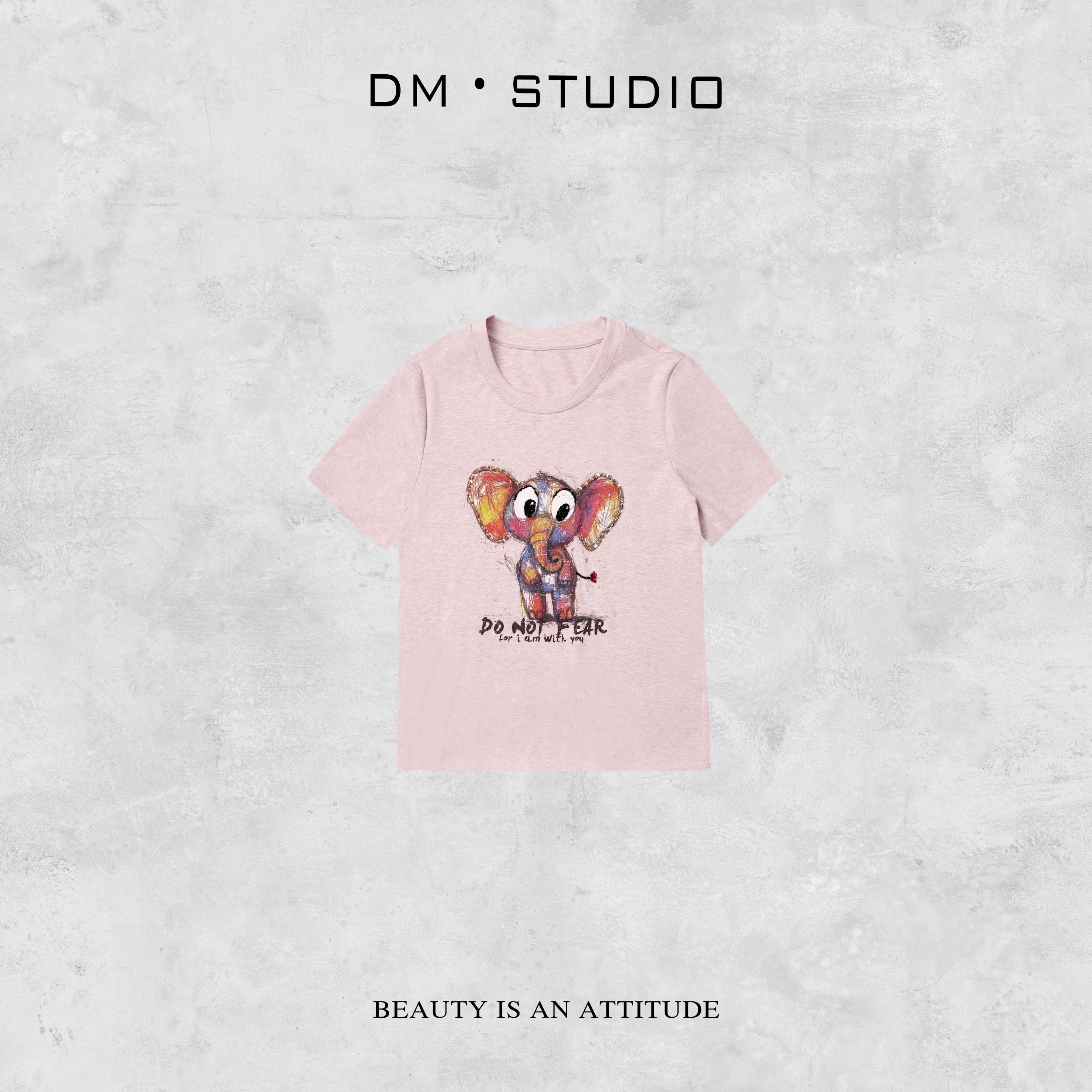 -DM•STUDIO/气质卡通俏皮小象细闪涂鸦减龄显瘦T恤上衣（9731）