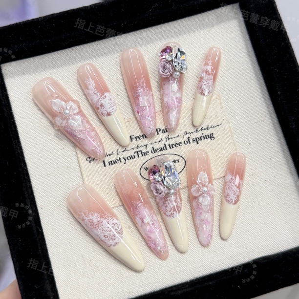 【重工高定系列·醋酸冰花】醋酸雕花梦幻法式甜美少女纯手工穿戴甲