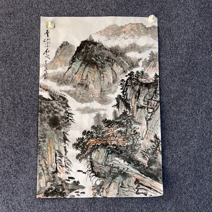 国画四尺三开的山水图46*69