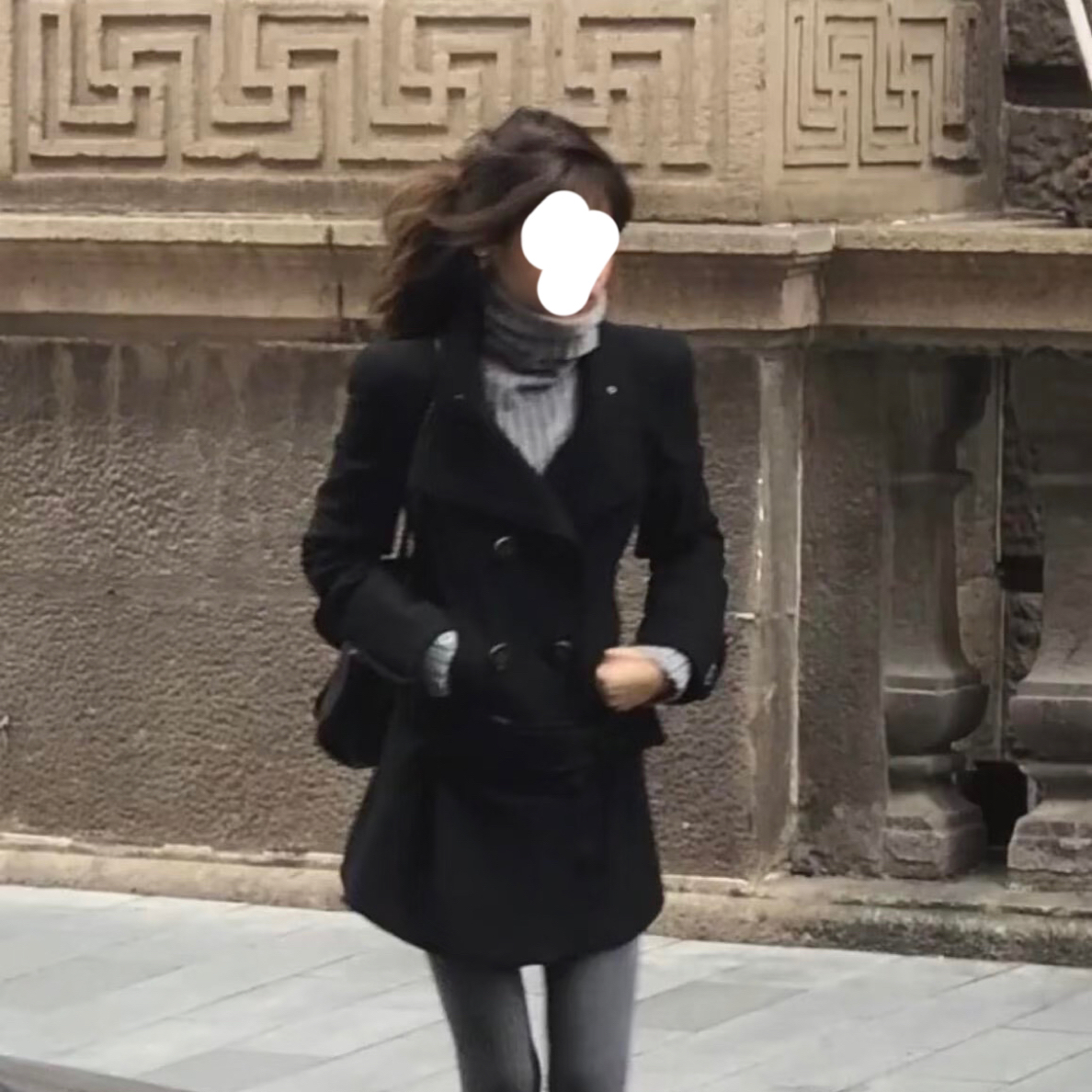 【熙浠】“ranran同款”可拆卸收腰双排扣咩毛修身中长款大衣外套