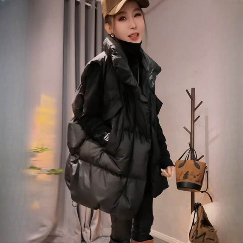 黑色羽绒马甲背心女士中长款秋冬高级感坎肩2025新款外穿保暖马夹