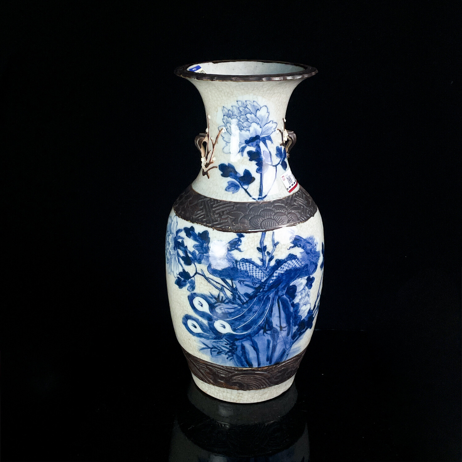 M25LS002B89 - 晚清 青花花鸟梅花耳铁骨泥大瓶1