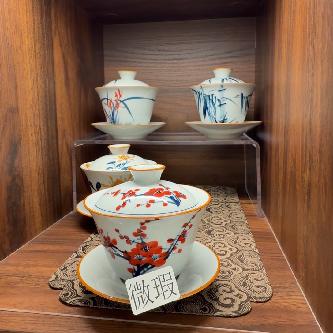 釉下手绘茶具微瑕