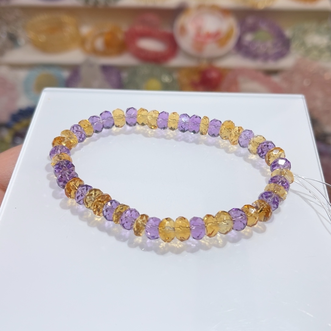 水晶未镶嵌手链99净紫黄水晶算盘珠手串