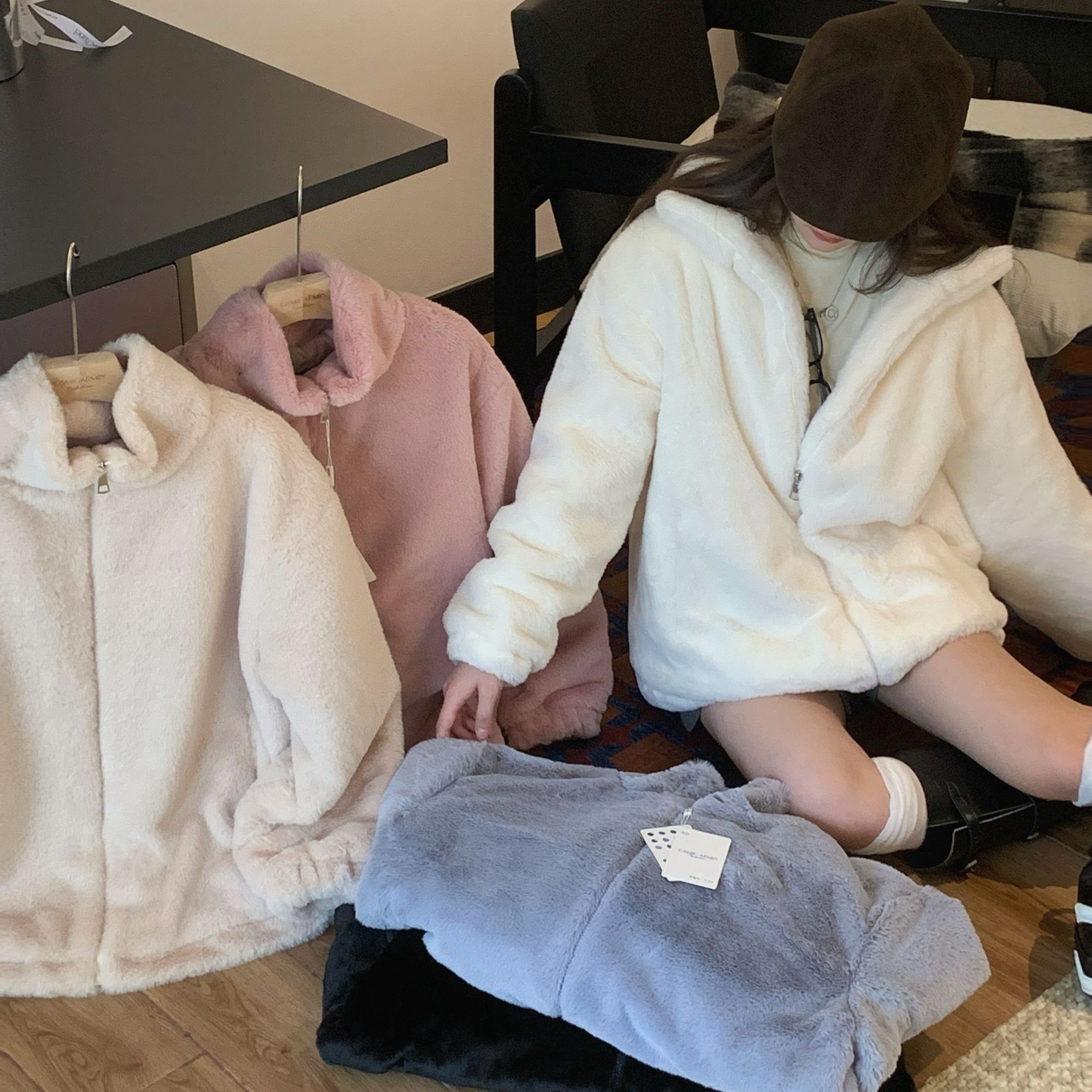 【立领款】韩版加厚棉服宽松百搭毛绒绒外套女保暖棉衣秋冬季外套