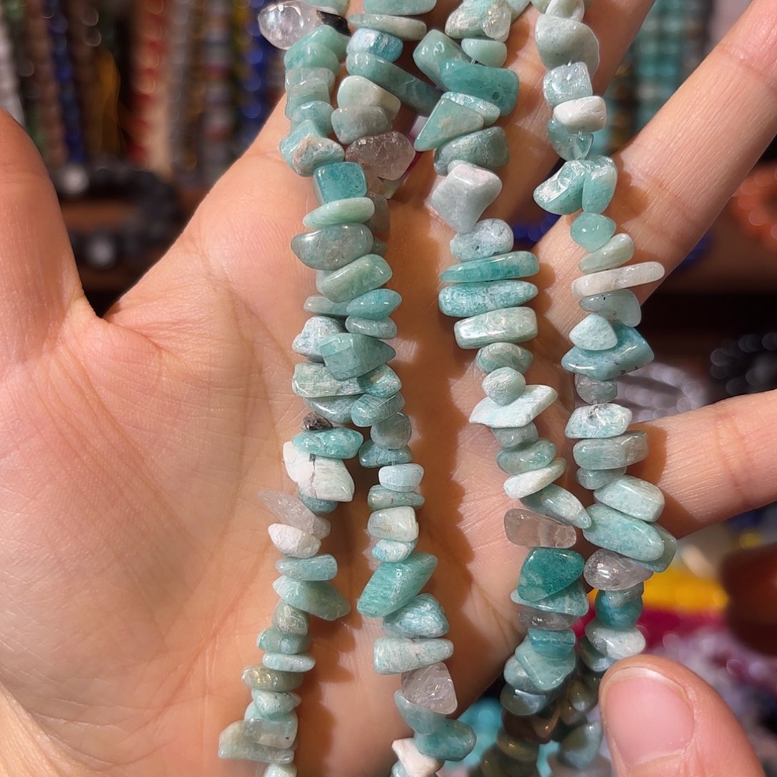玛瑙/玉髓未镶嵌珠宝半成品天河石碎石一条75cm