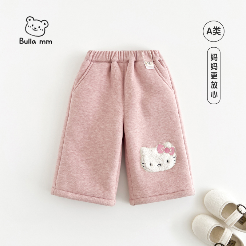 叭啦妈咪女童加绒长裤2025冬装新款女宝洋气卡通休闲裤kkHRM5034