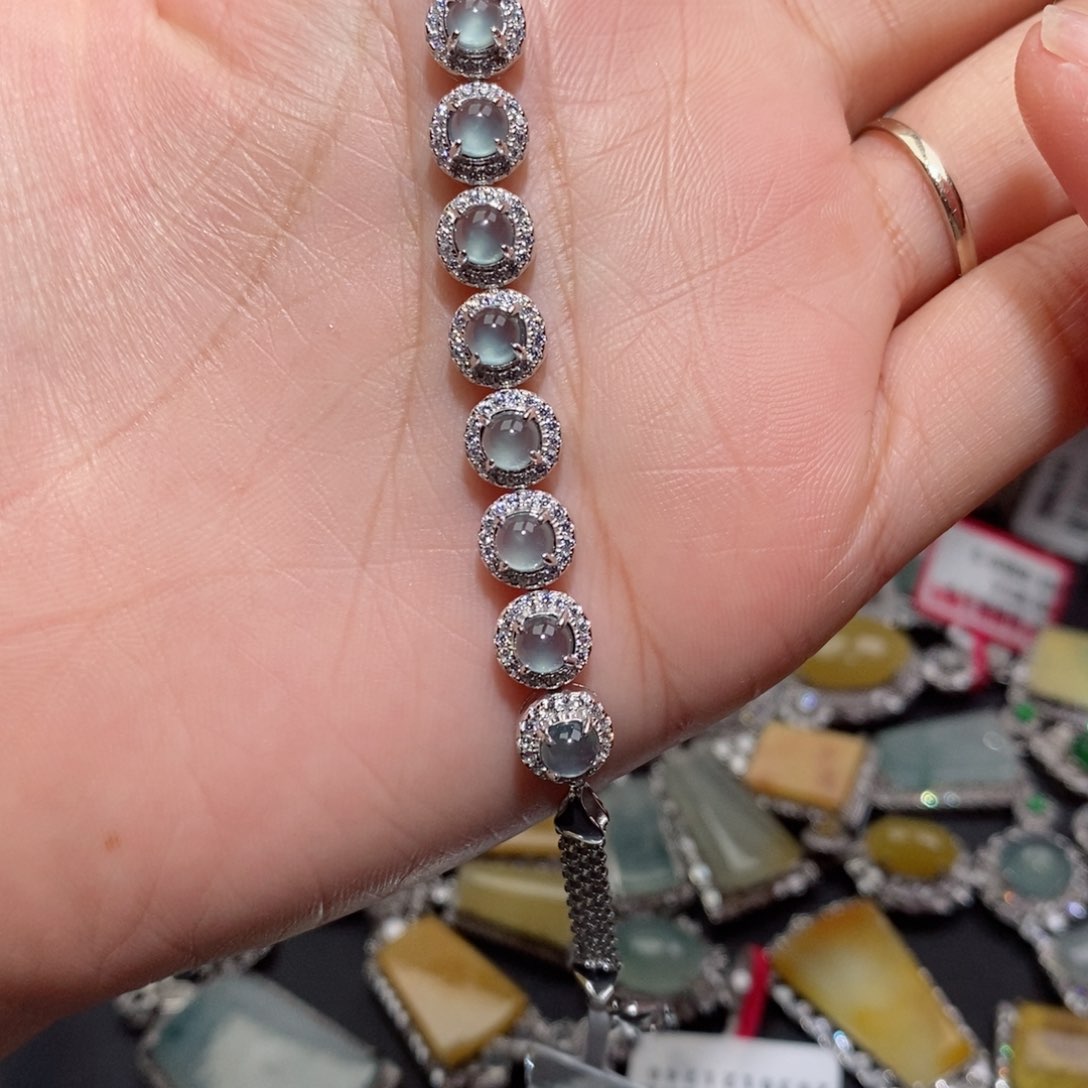 翡翠手链银S925镶嵌c c c