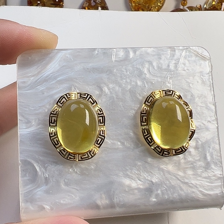 银S925镶嵌金珀耳饰金珀