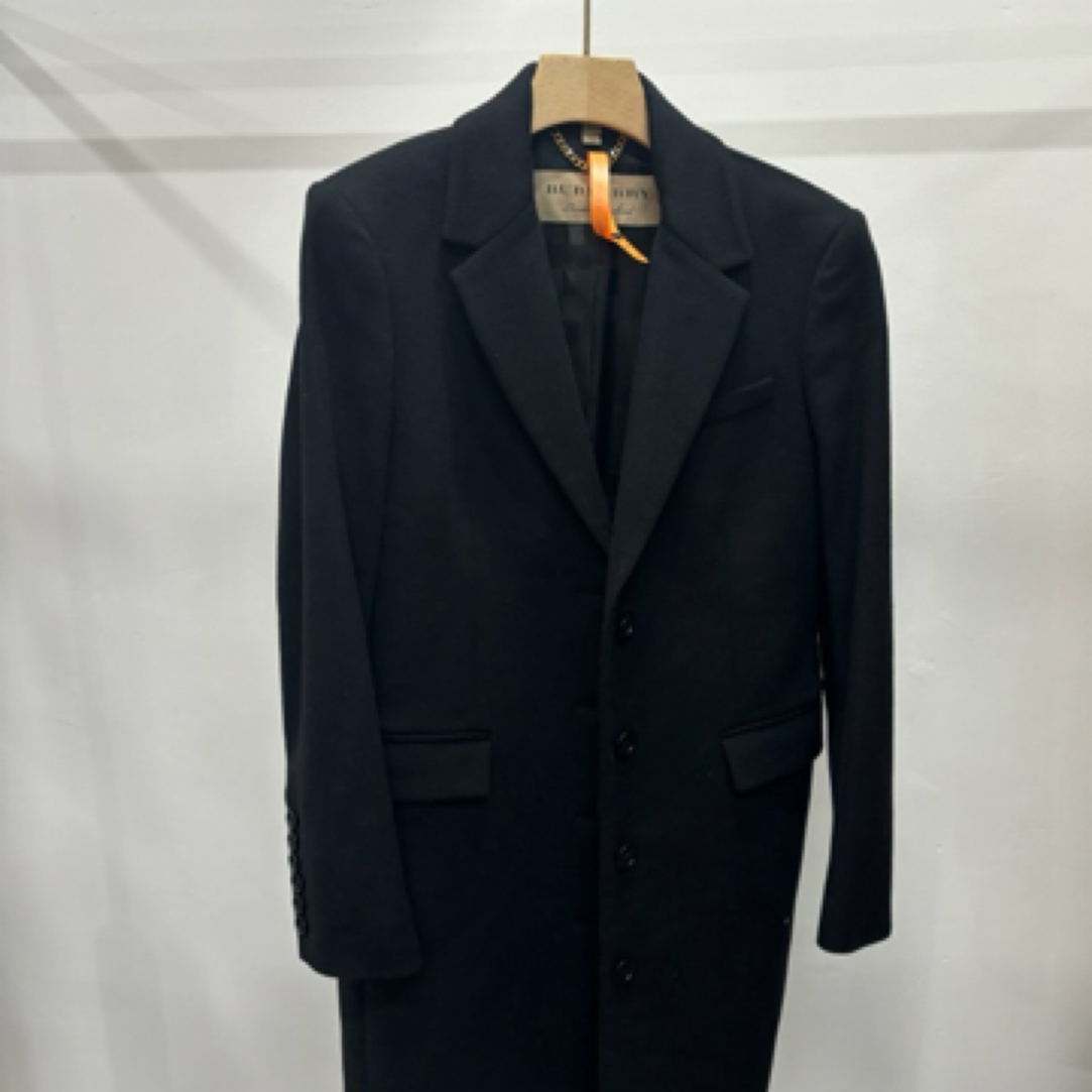 99新 BURBERRY/博柏利 黑色长款大衣/UK14/D00983