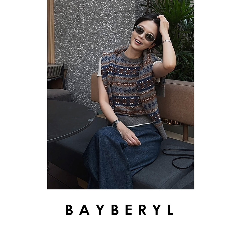 BAYBERYL老贝费尔岛背心康赛复古提花圆领无袖针织ZZS5G0443