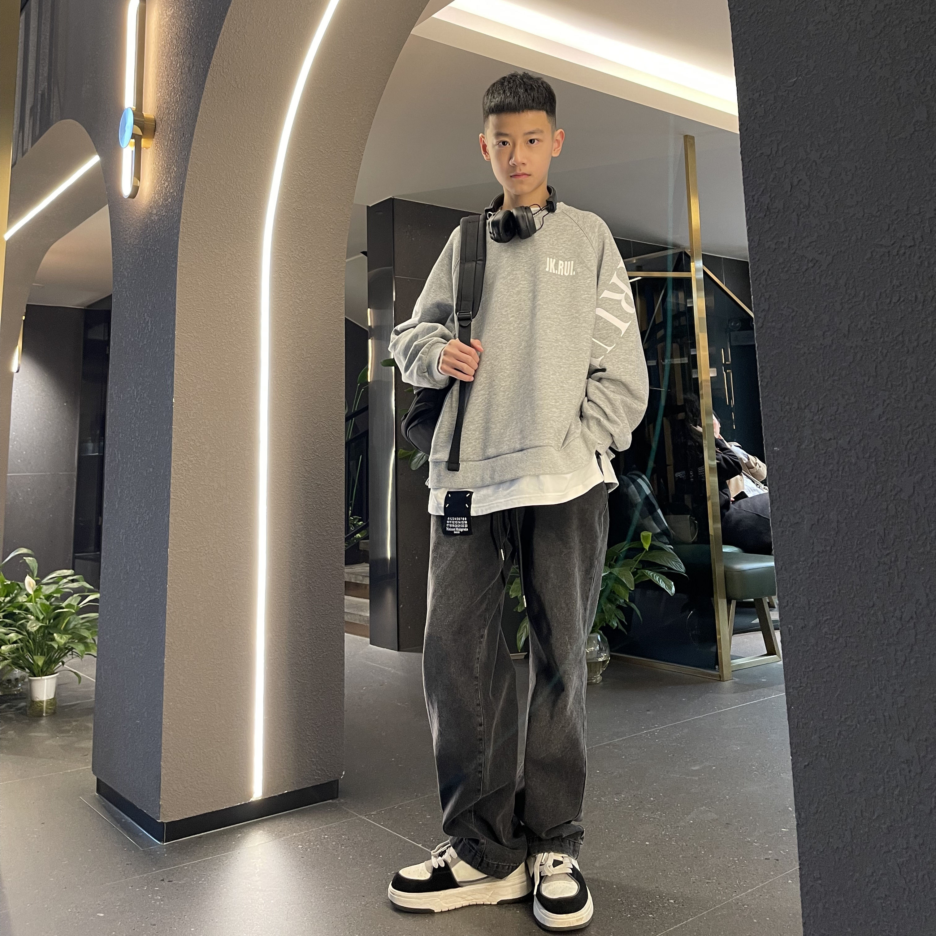 3260【睿】大童春季袖边字母长袖圆领假两件卫衣亲子休闲上衣