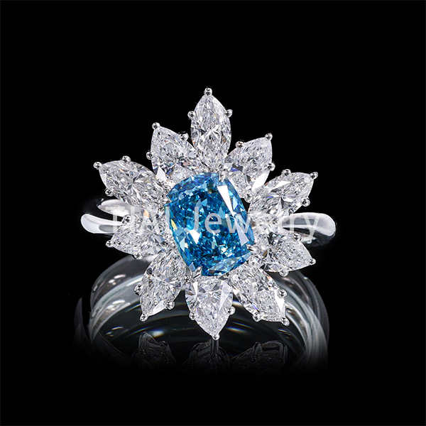 提艾 【合成/培育】垫形1克拉蓝钻戒指 H-TIAI0053