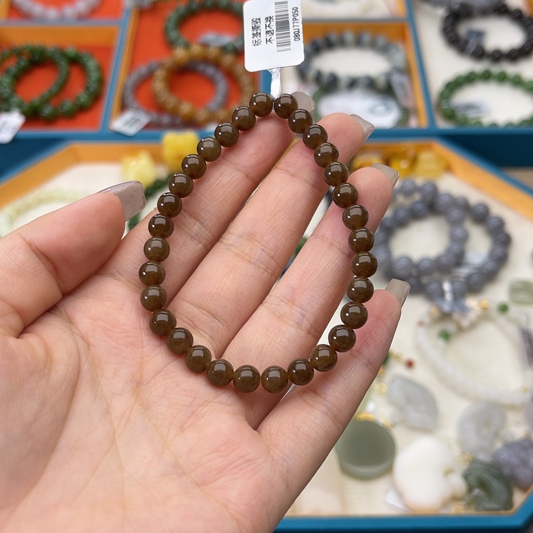 和田玉未镶嵌手链w29新疆红糖6mm