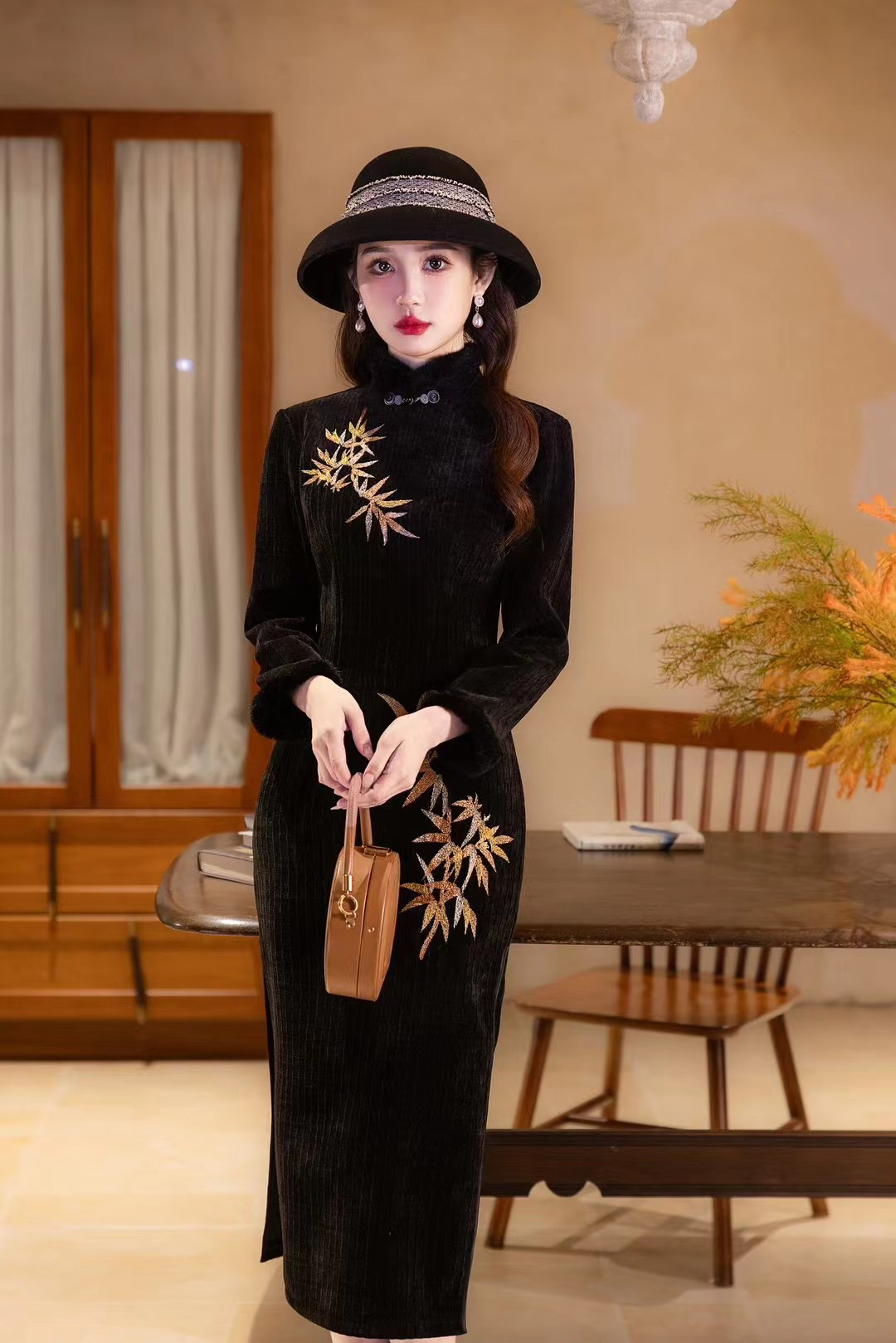 [非晚]2024改良款冬季修身日常气质少女显瘦旗袍中长款连衣裙