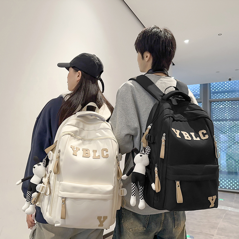 双肩包简约风字母书包男士初中生高中生大学生时尚ins风电脑包