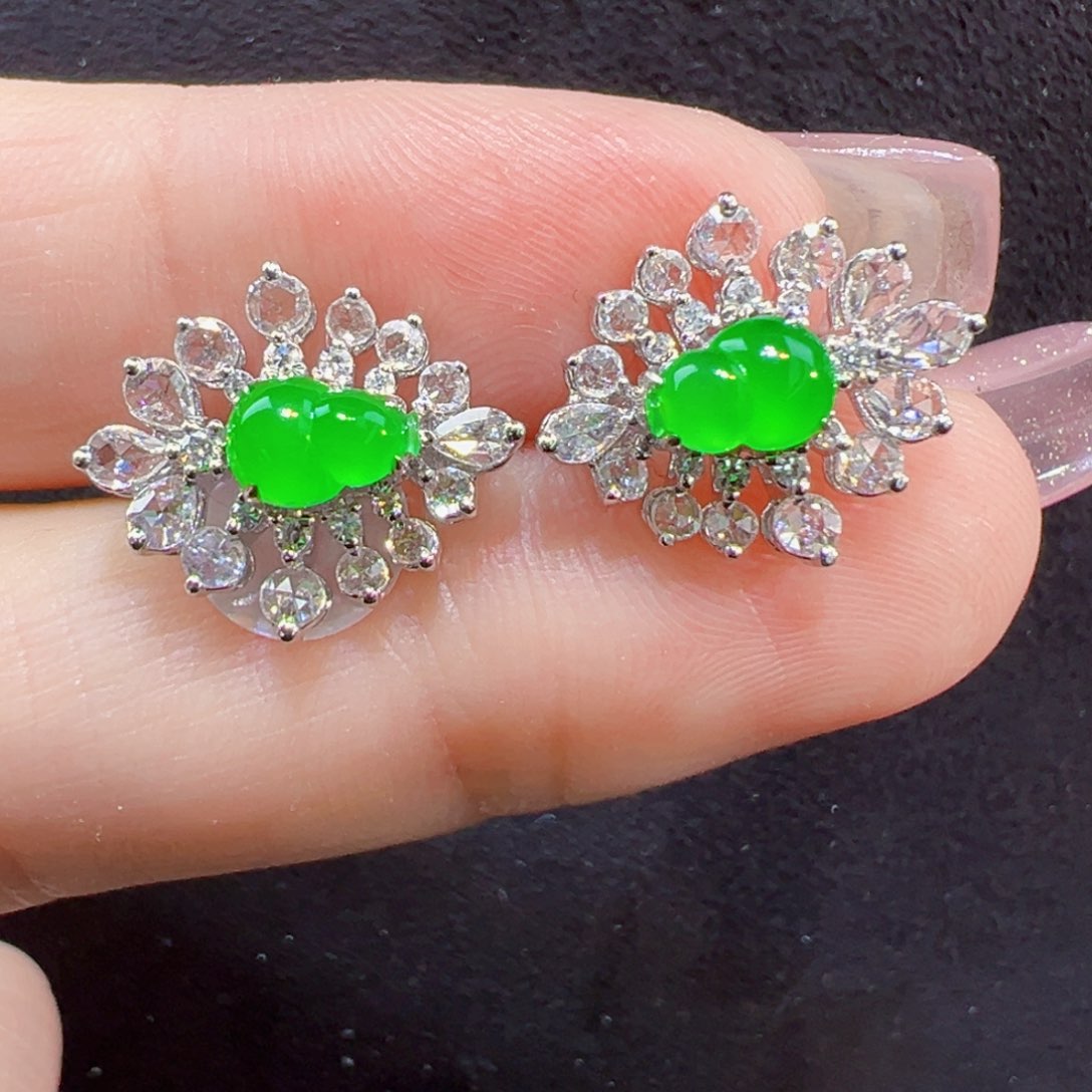 翡翠耳饰18K金镶嵌耳包