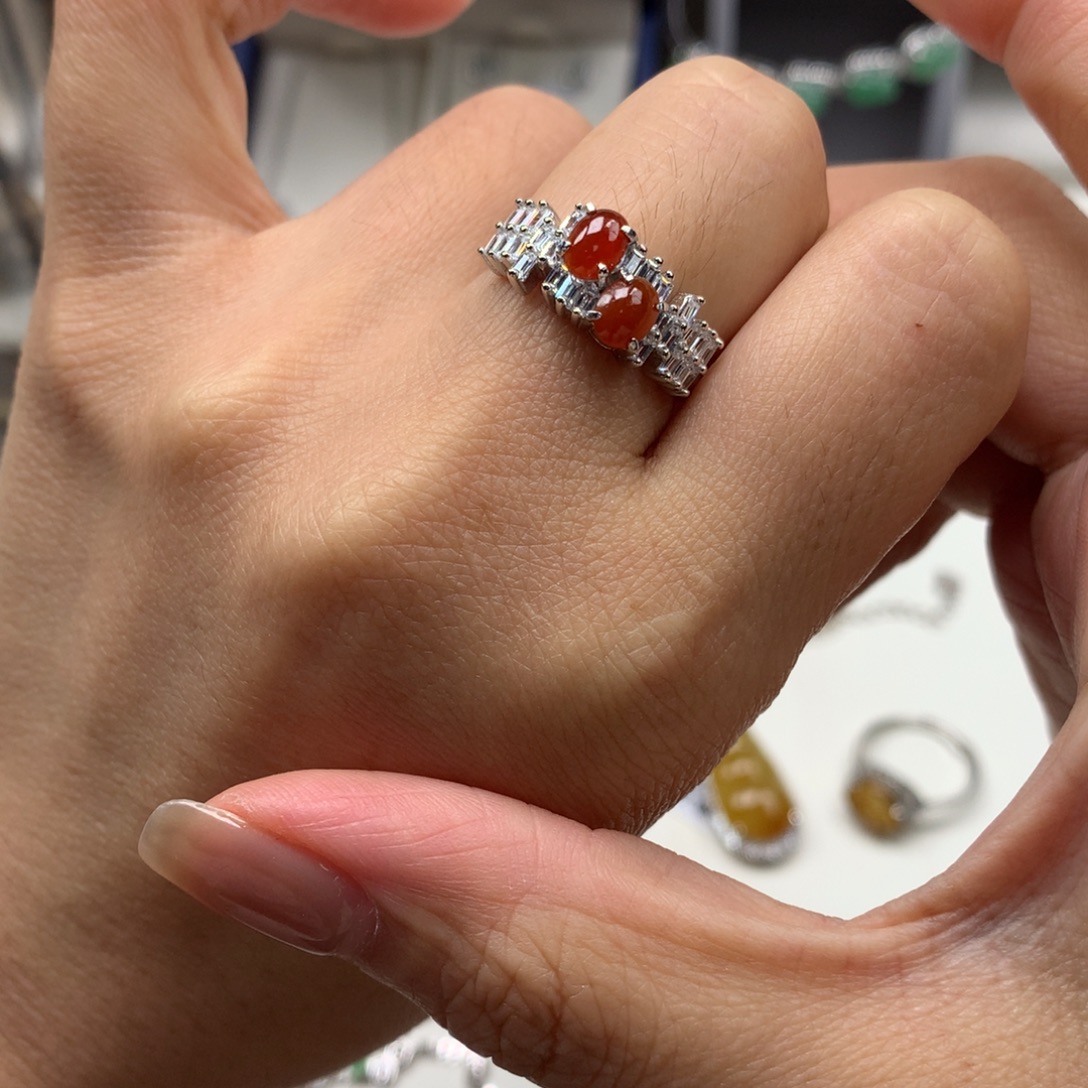 翡翠银S925镶嵌颈饰戒指