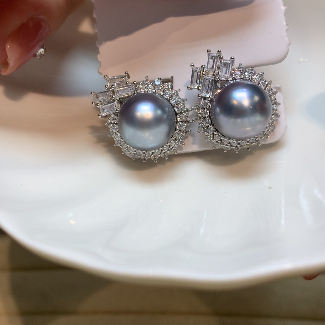 海水珍珠耳饰银S925镶嵌