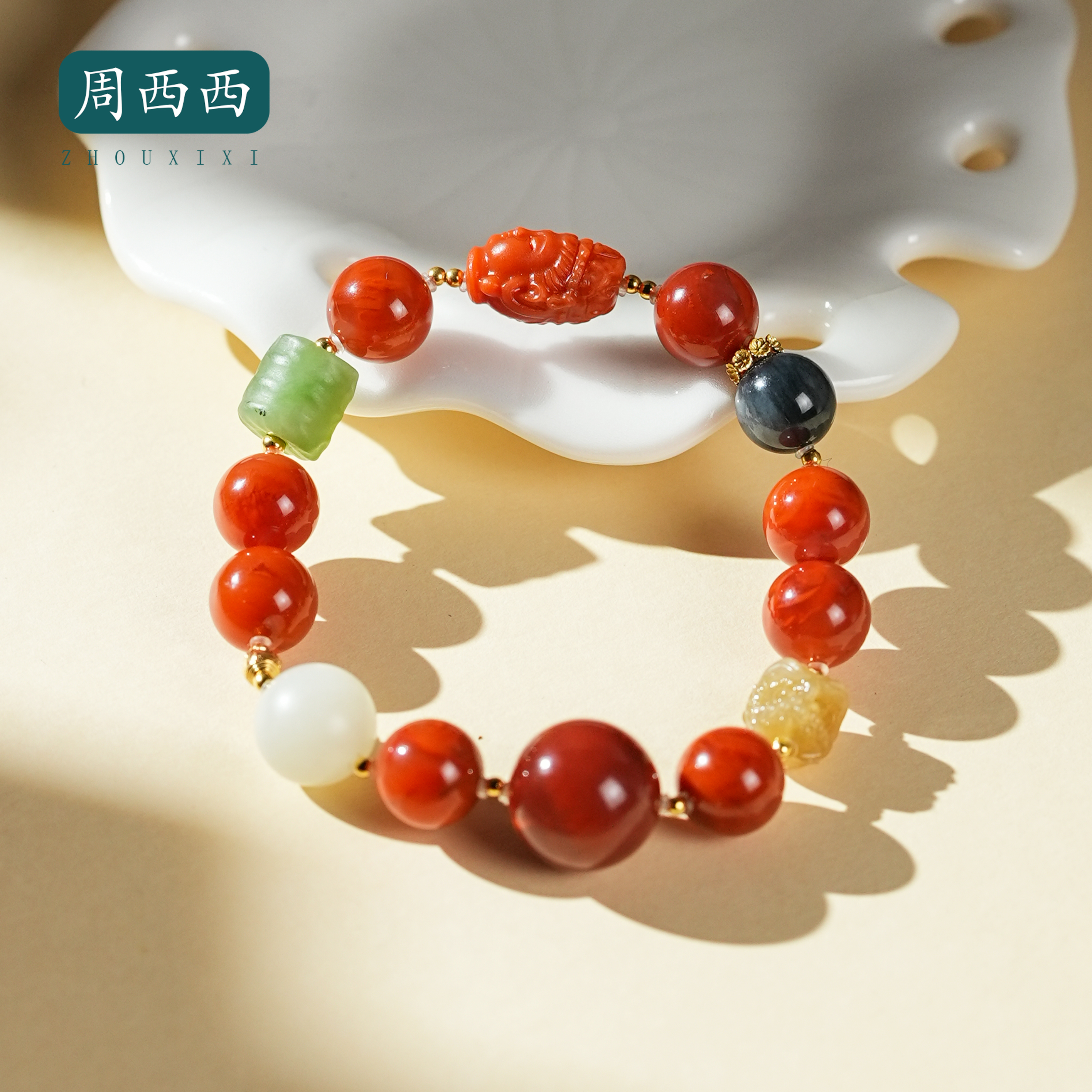 精美珠宝18K南红多宝手串10mm时尚气质百搭多样性发货20068